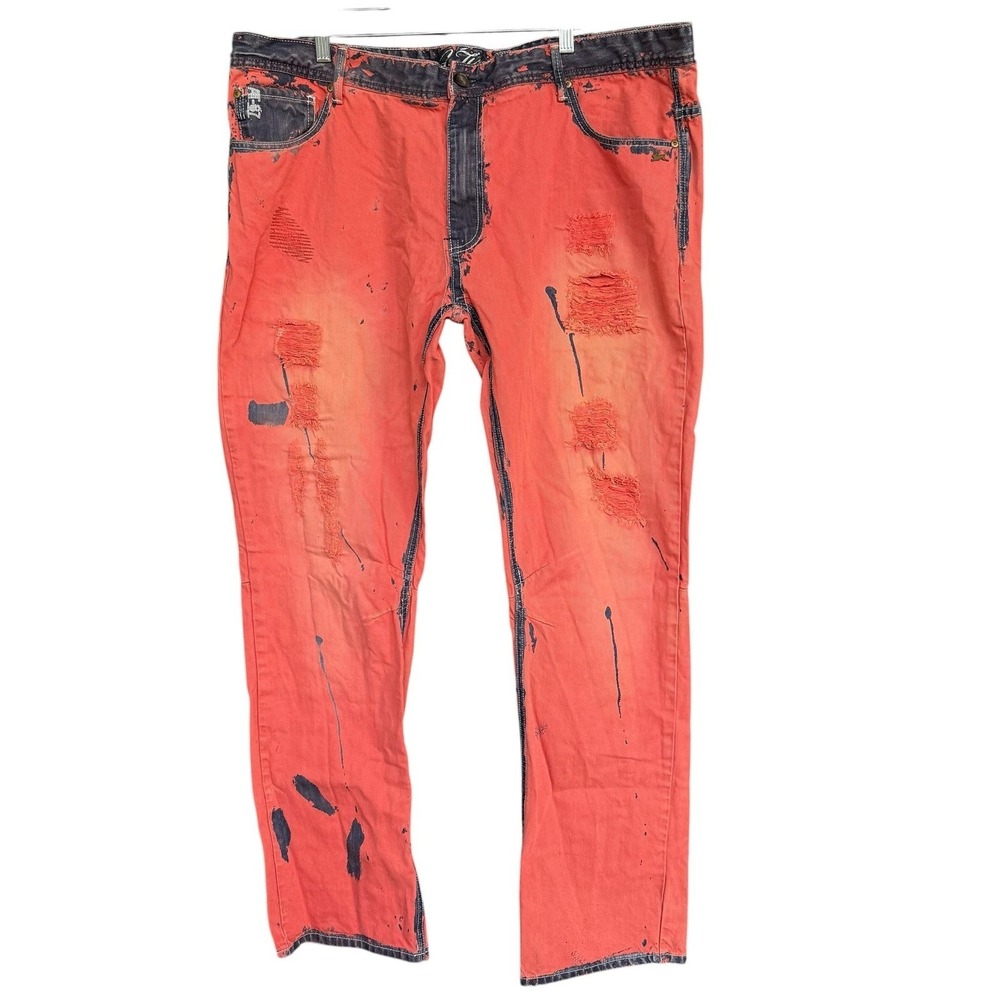 A. Tiziano Jeans Mens 44x34 Orange MP03 Distressed Tapered Denim Grunge